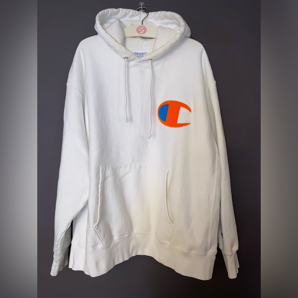 CHAMPION MENS VINTAGE REVERSE WEAVE HOODIE SWEATSHIRT WHITE BIG C LOGO XXL 2XL